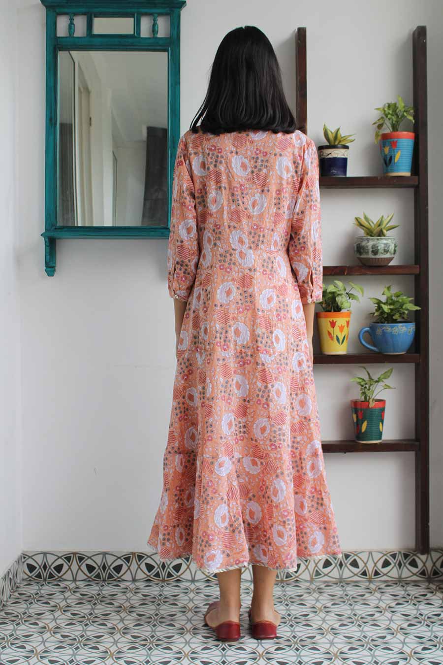 Orange Floral Block Print Dress