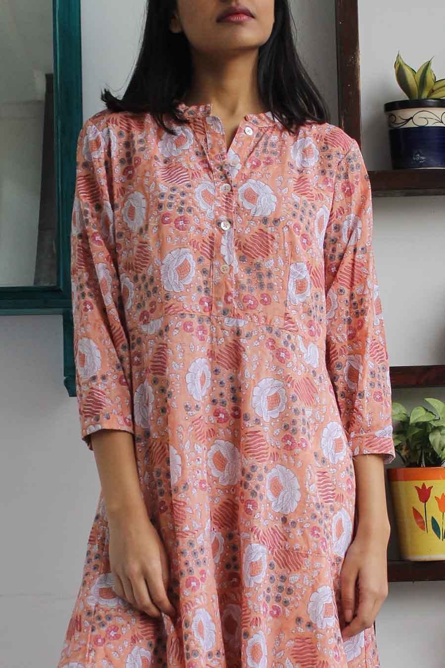 Orange Floral Block Print Dress