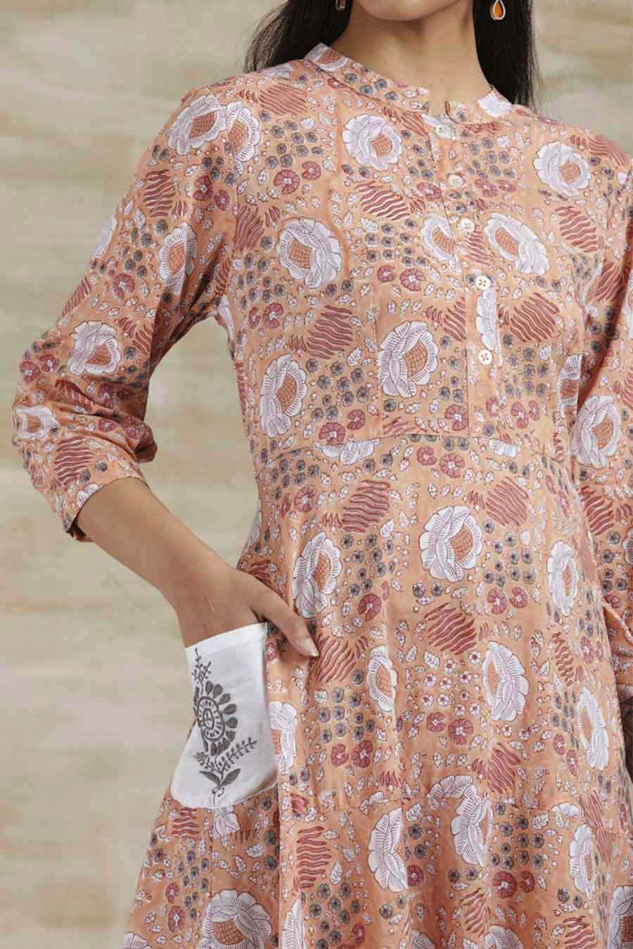 Orange Floral Block Print Dress