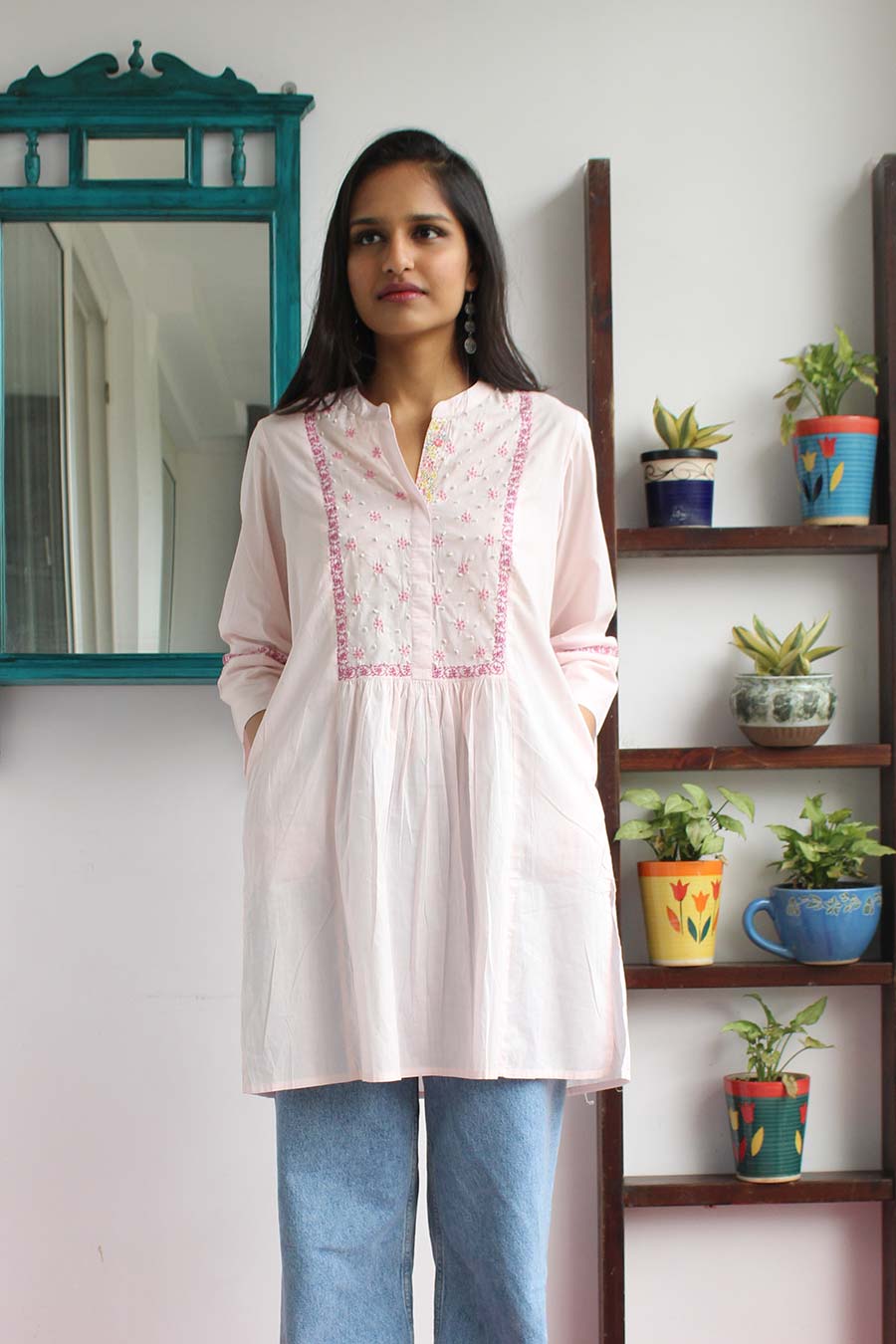 Dusty Pink Chikankari Kurta Tunic