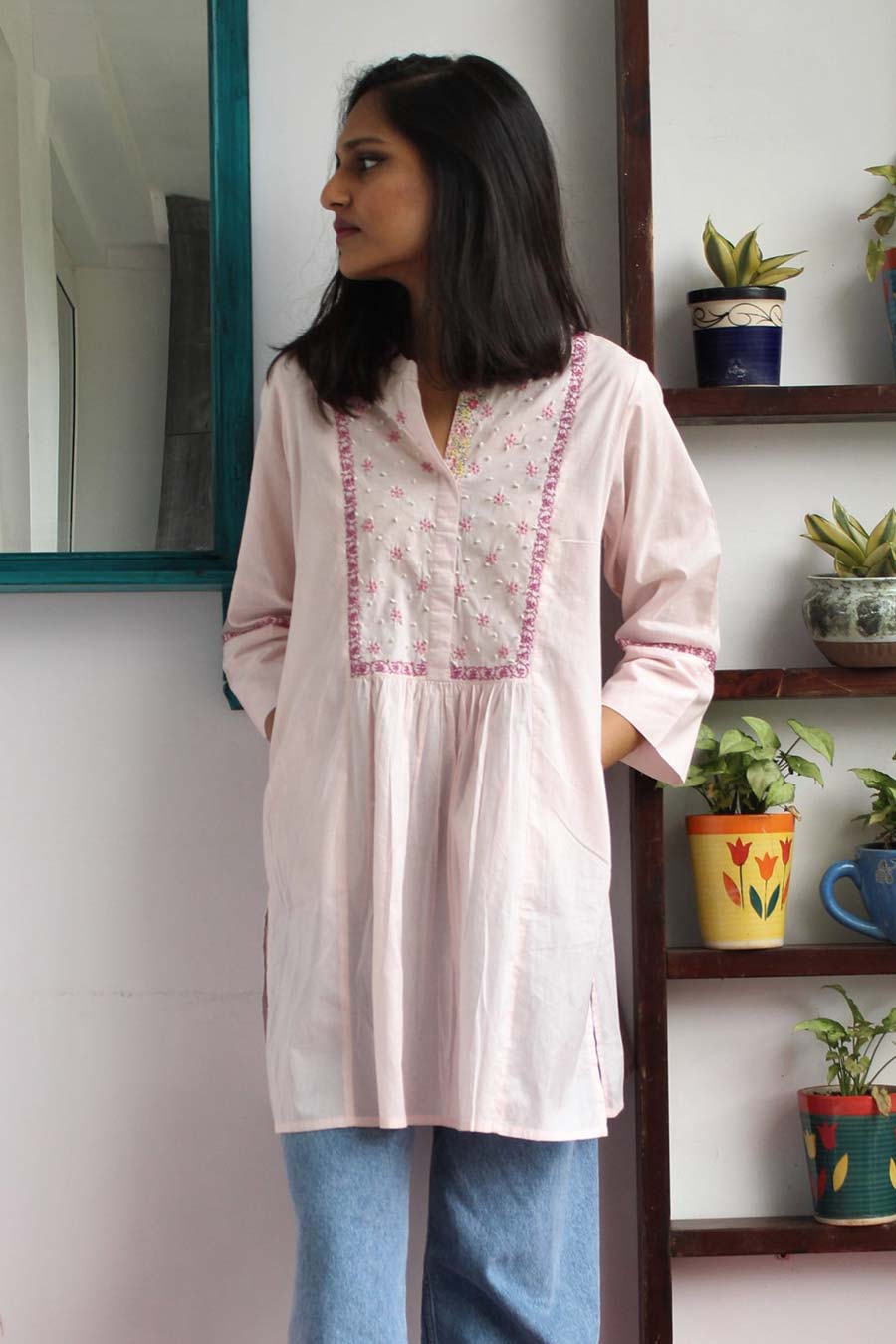 Dusty Pink Chikankari Kurta Tunic