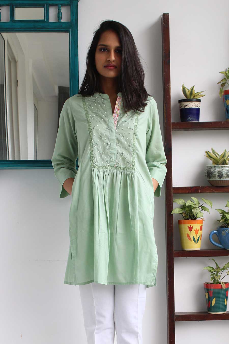 Sage Green Chikankari Kurta Tunic