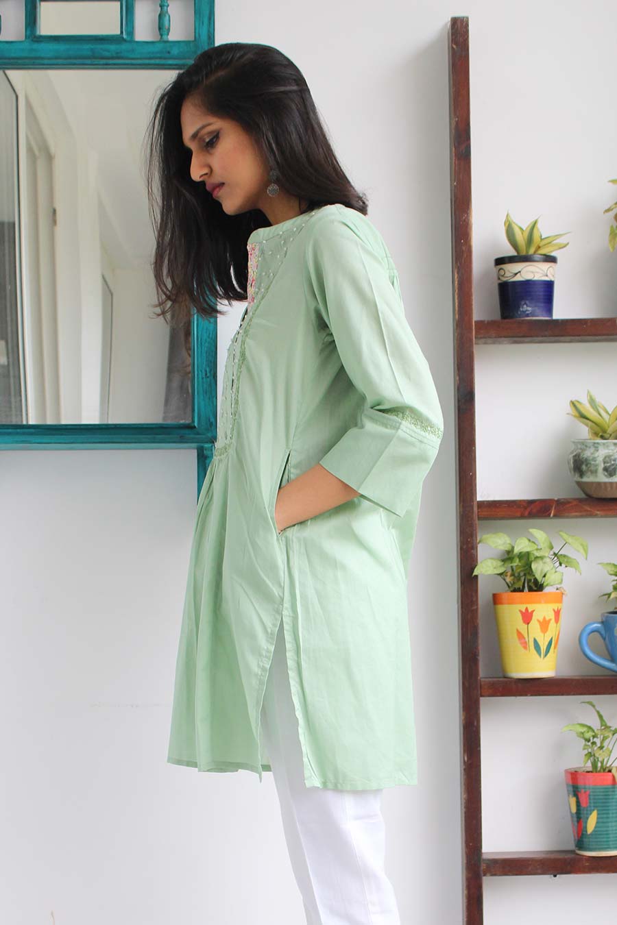 Sage Green Chikankari Kurta Tunic