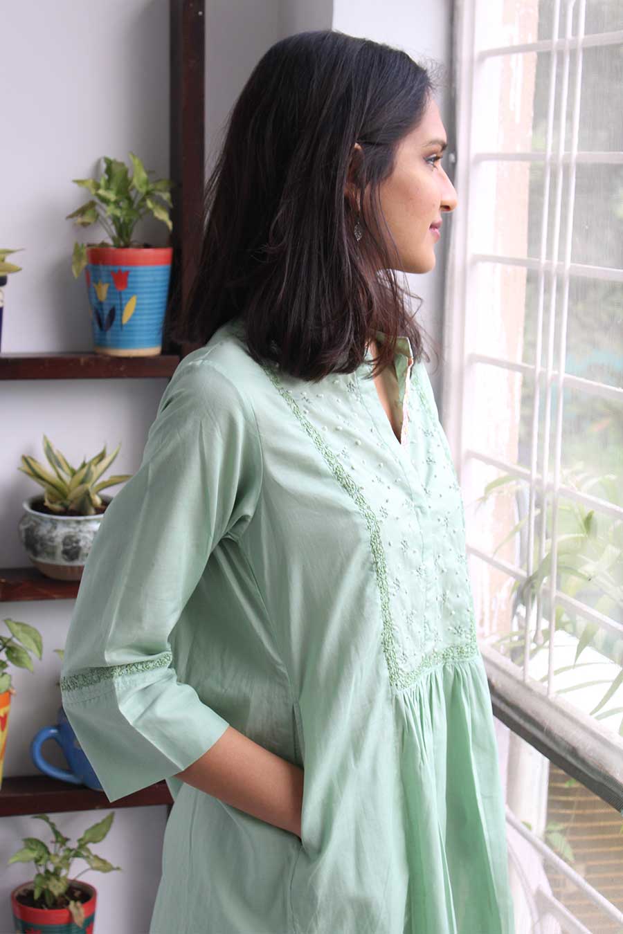 Sage Green Chikankari Kurta Tunic