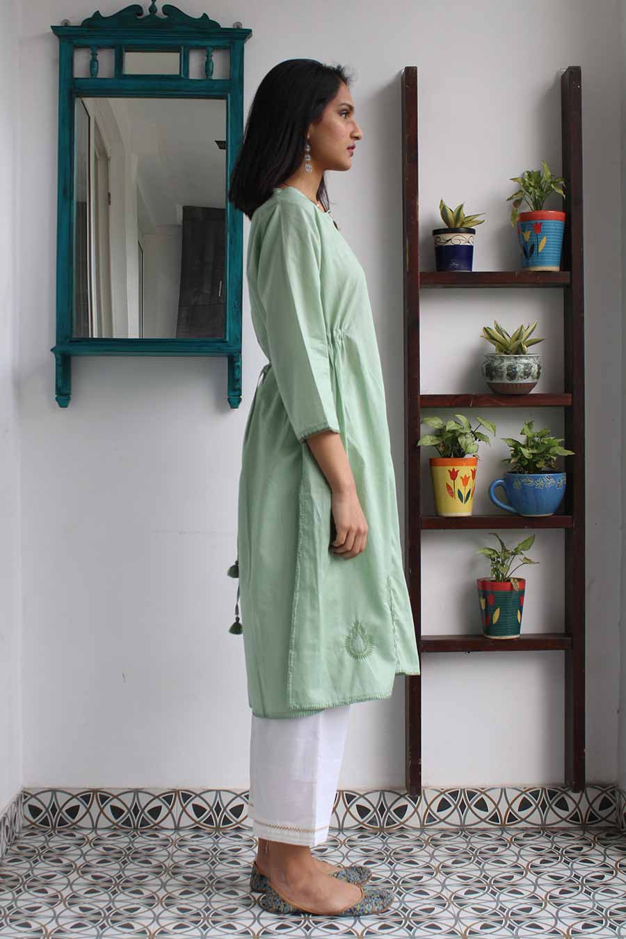 Sage Green Chikankari Tie Back Kurta