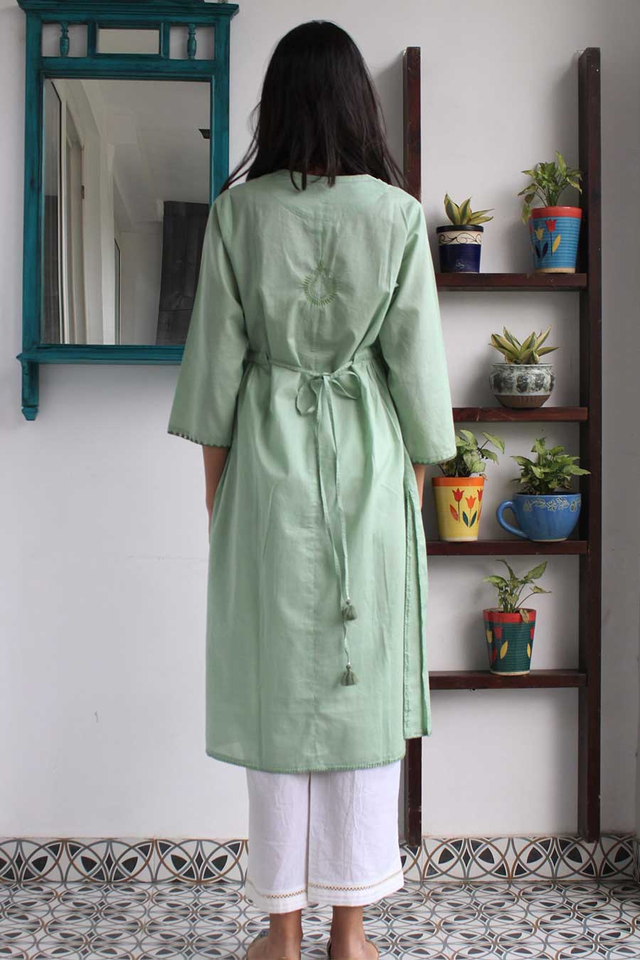 Sage Green Chikankari Tie Back Kurta
