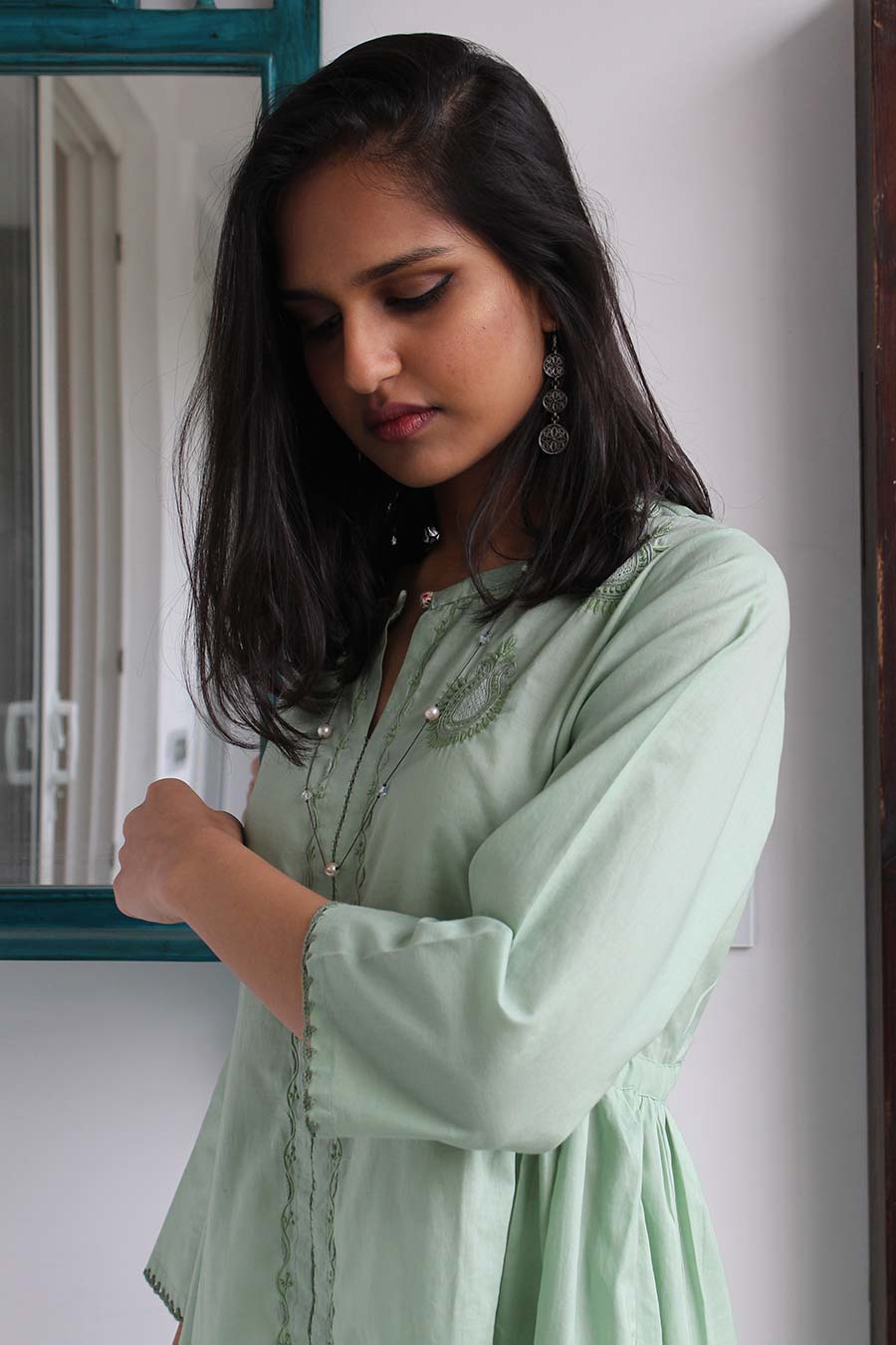Sage Green Chikankari Tie Back Kurta