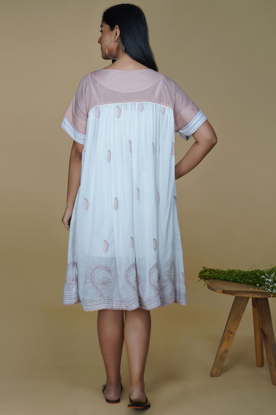 White Chikankari Embroidered Flared Dress