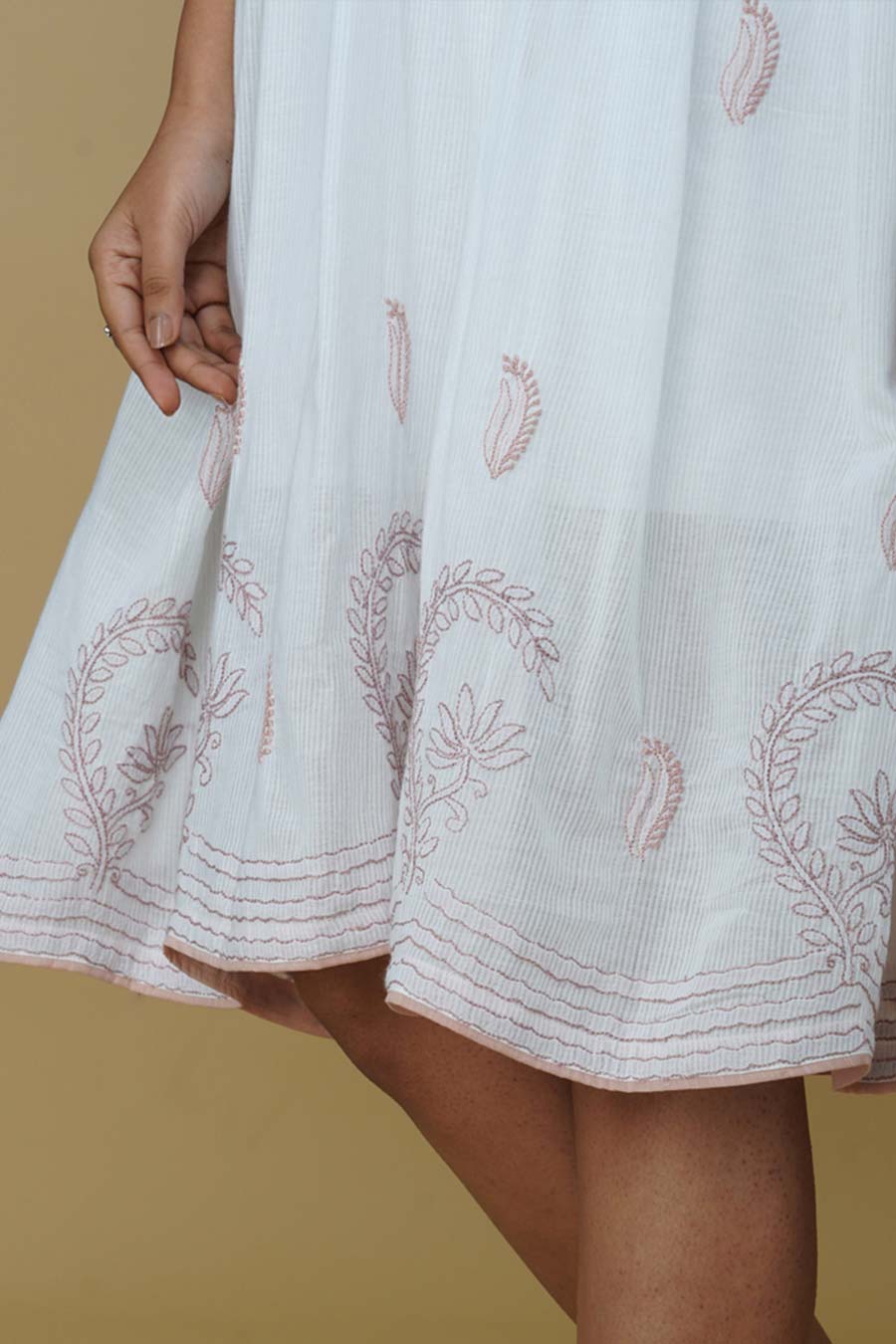 White Chikankari Embroidered Flared Dress