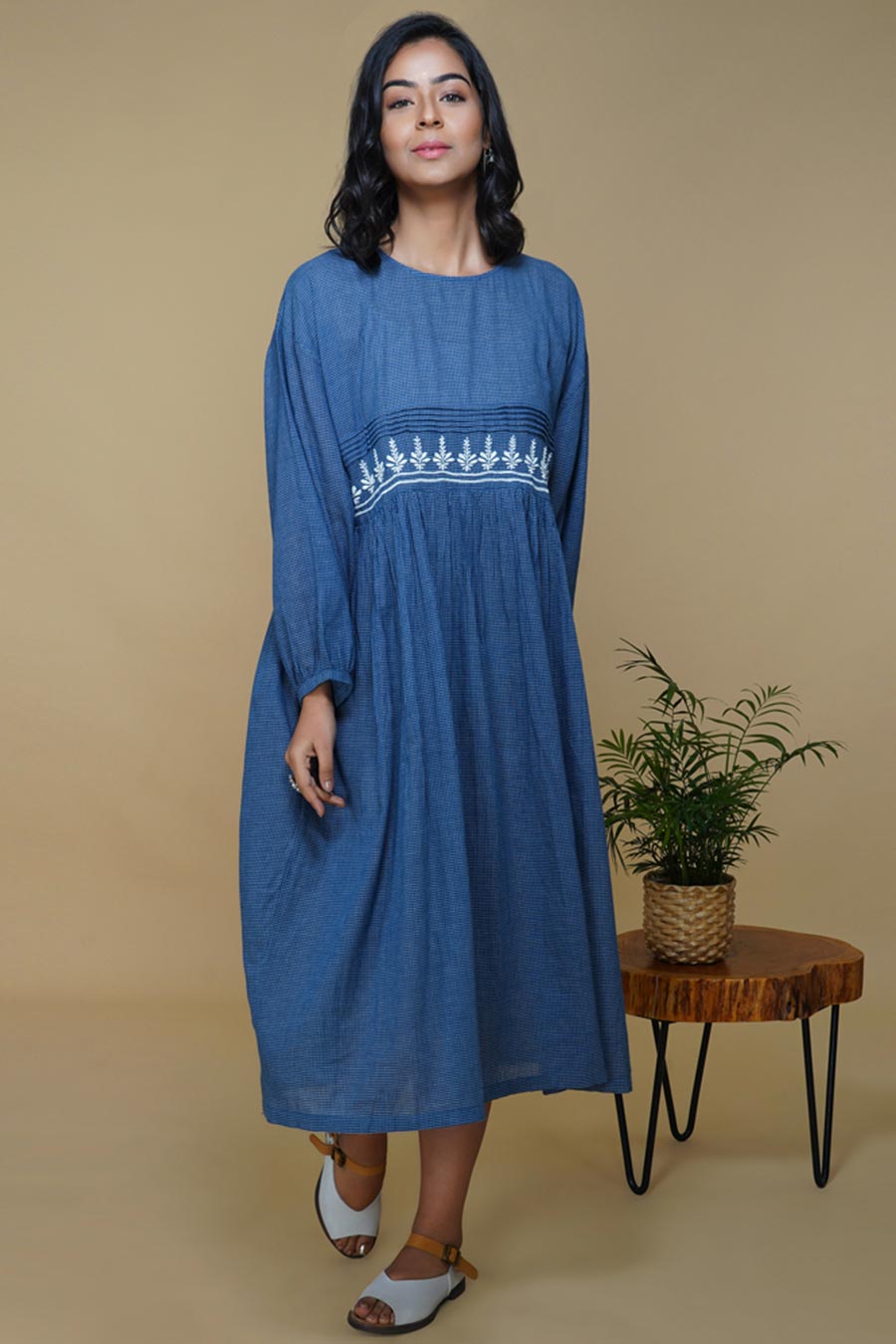 Blue Kiona Chikankari Relaxed Dress