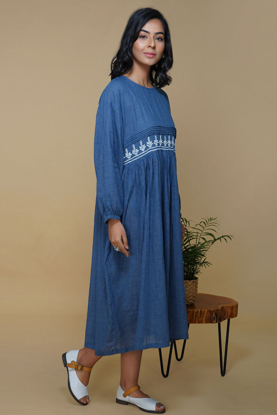 Blue Kiona Chikankari Relaxed Dress
