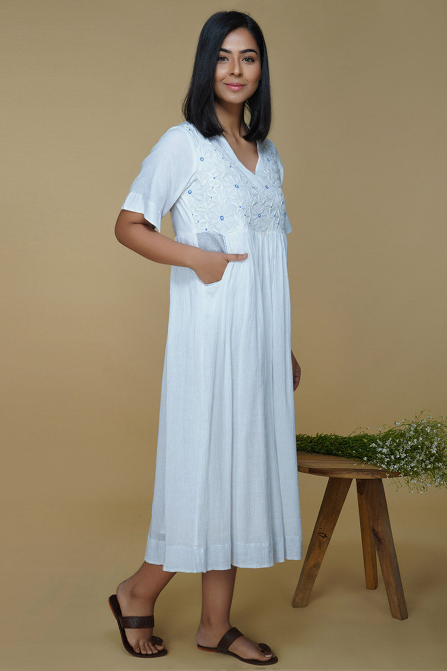 White Chikankari Embroidered Dress