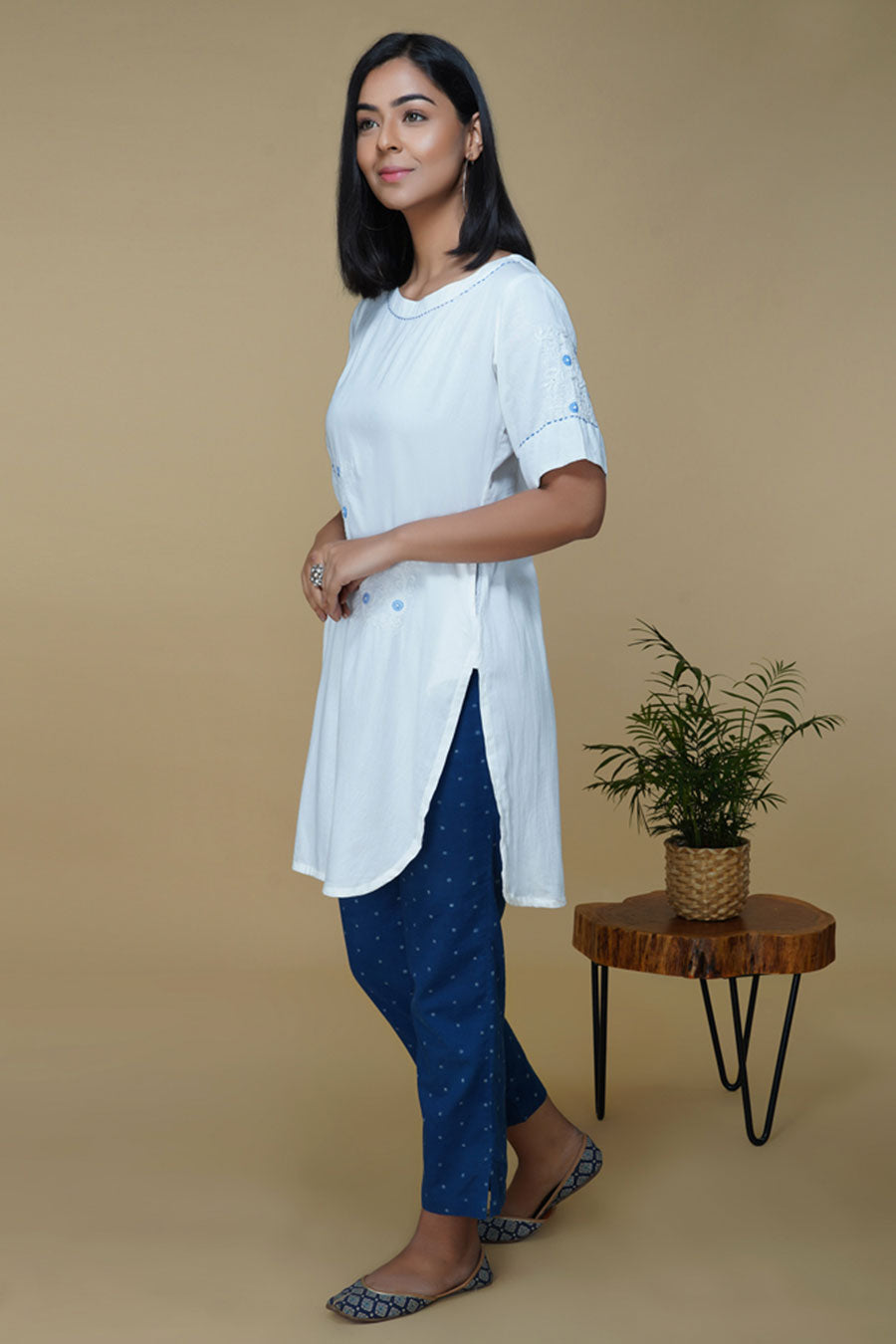 White Chikankari Hand Embroidered Tunic