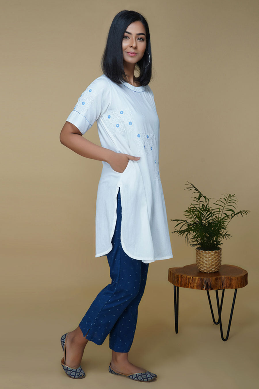 White Chikankari Hand Embroidered Tunic