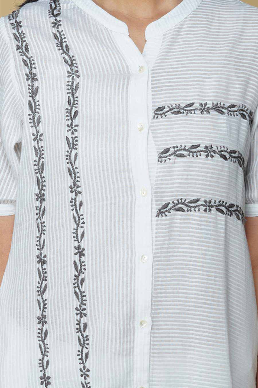 White Linear Hand Embroidered Kurta