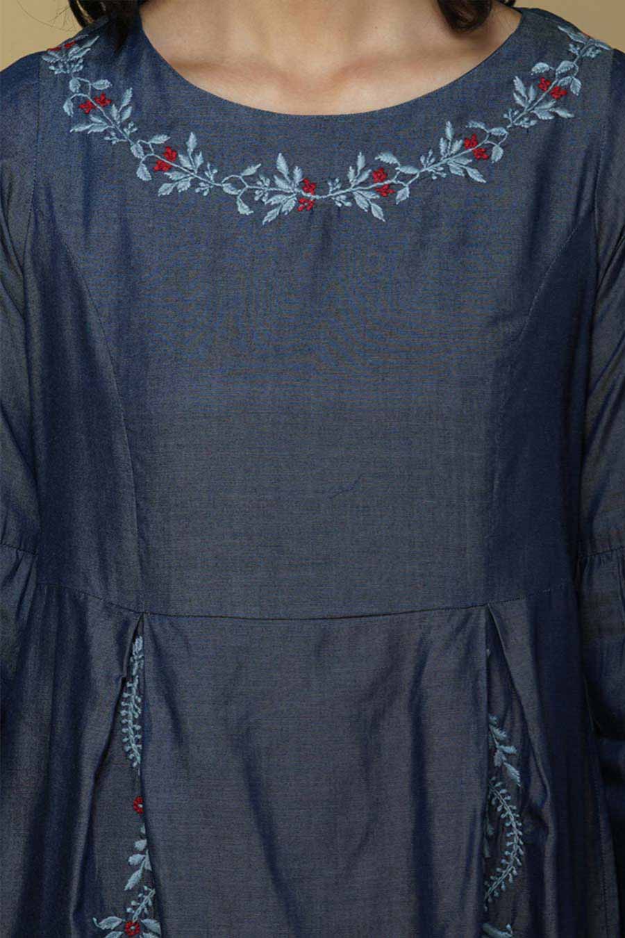 Blue Chikankari Embroidered Dress