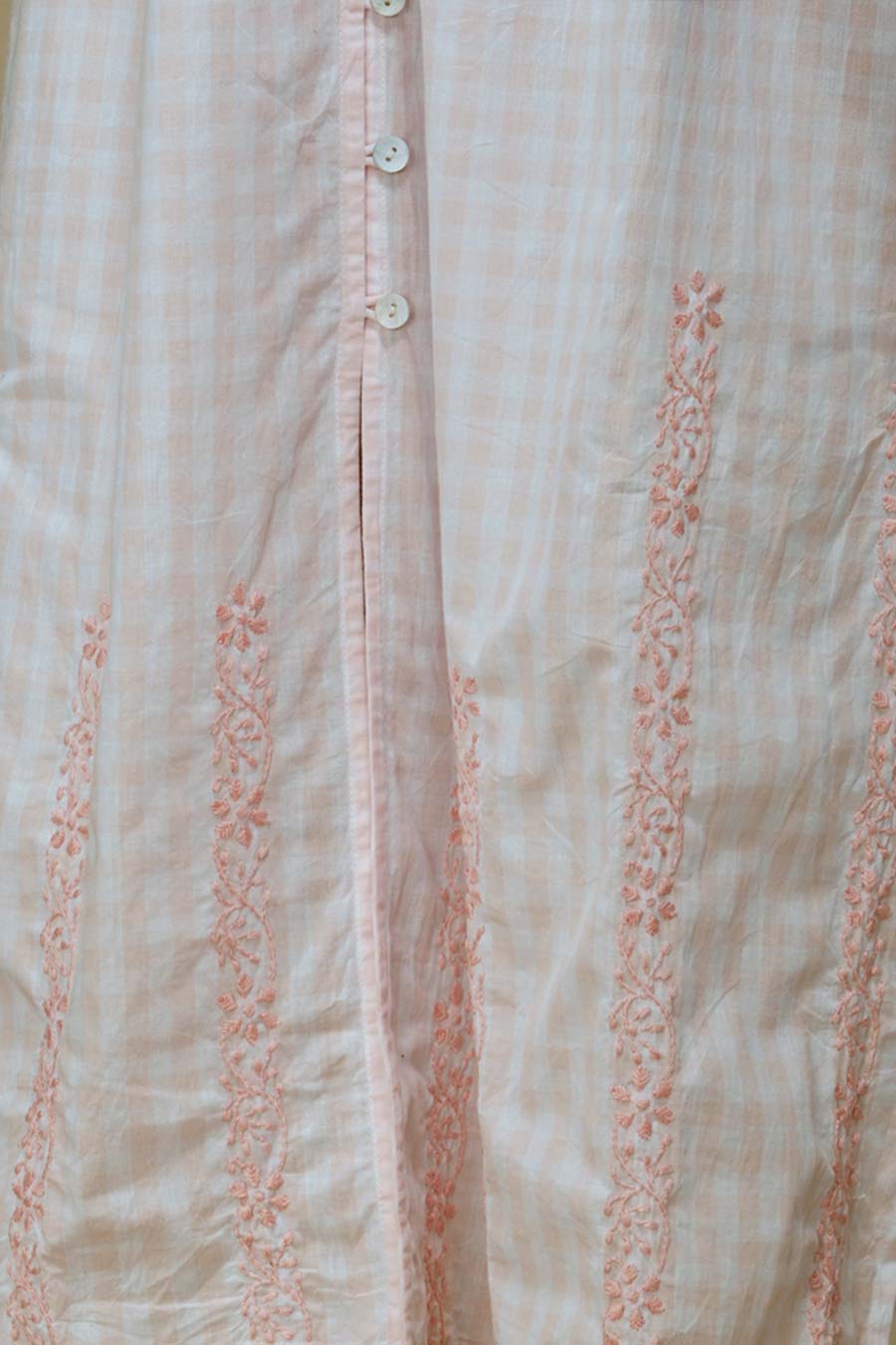 Pink Gingham Chikankari Embroidered Dress