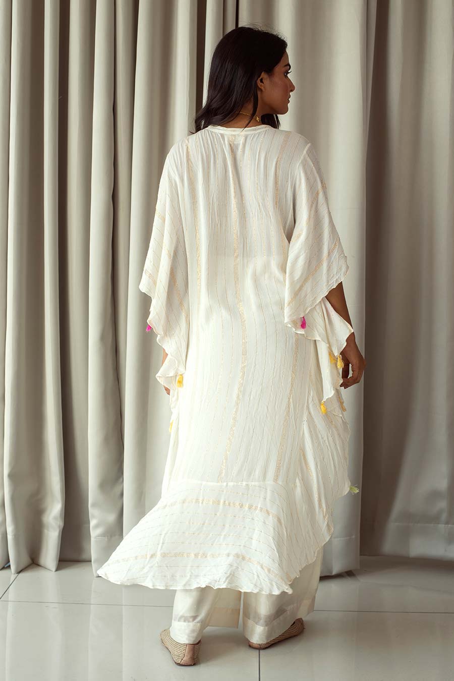 White Hand Embroidered Kaftan Tunic Top