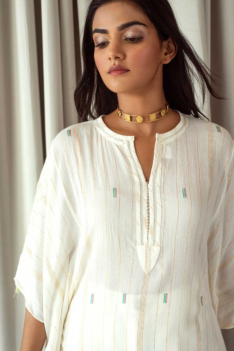 White Hand Embroidered Kaftan Tunic Top