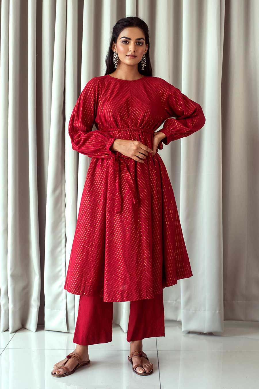 Cranberry Red Kurta Dress & Pant Set