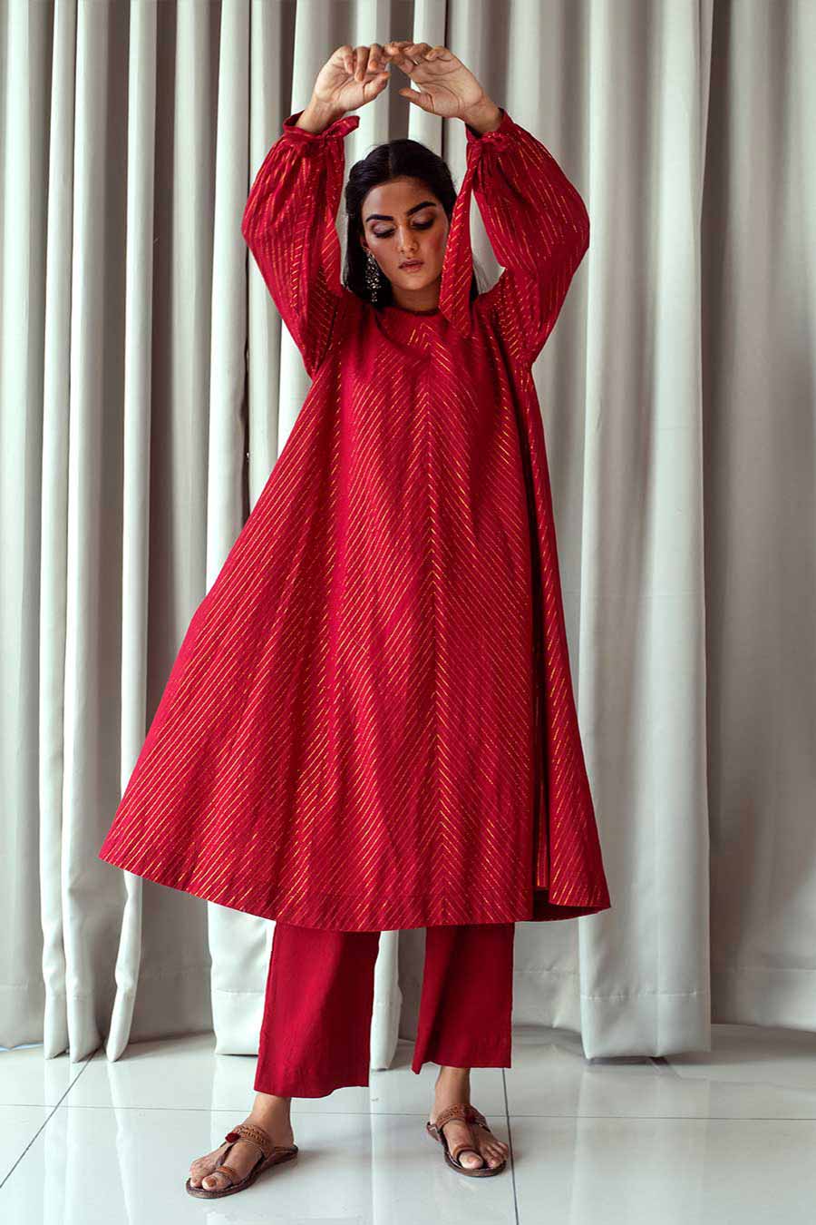Cranberry Red Kurta Dress & Pant Set