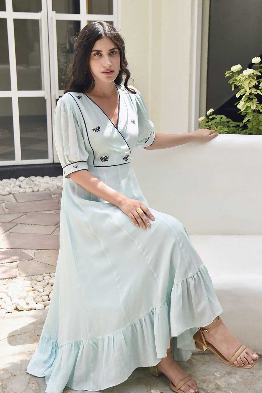 Tiffany Blue Embroidered Silk Dress