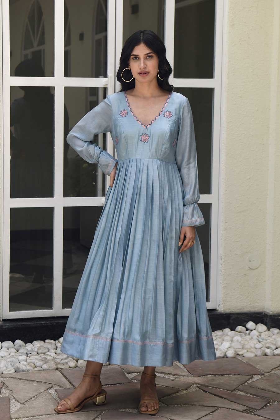 Carolina Blue Embroidered Silk Dress