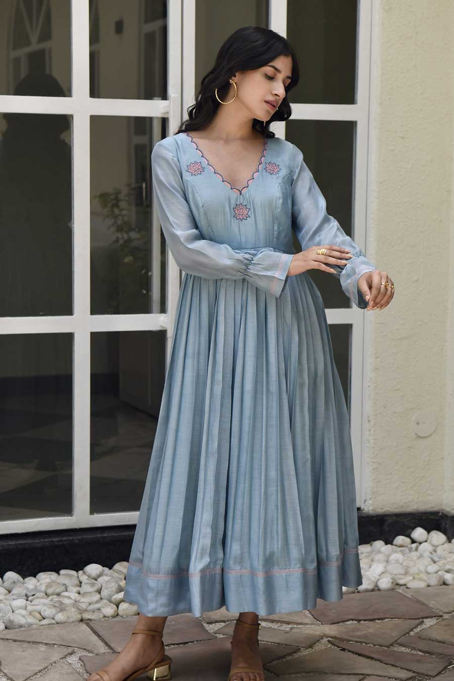 Carolina Blue Embroidered Silk Dress