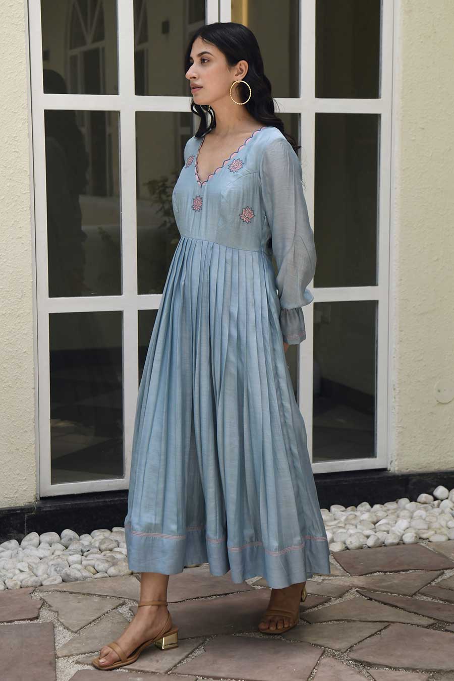 Carolina Blue Embroidered Silk Dress
