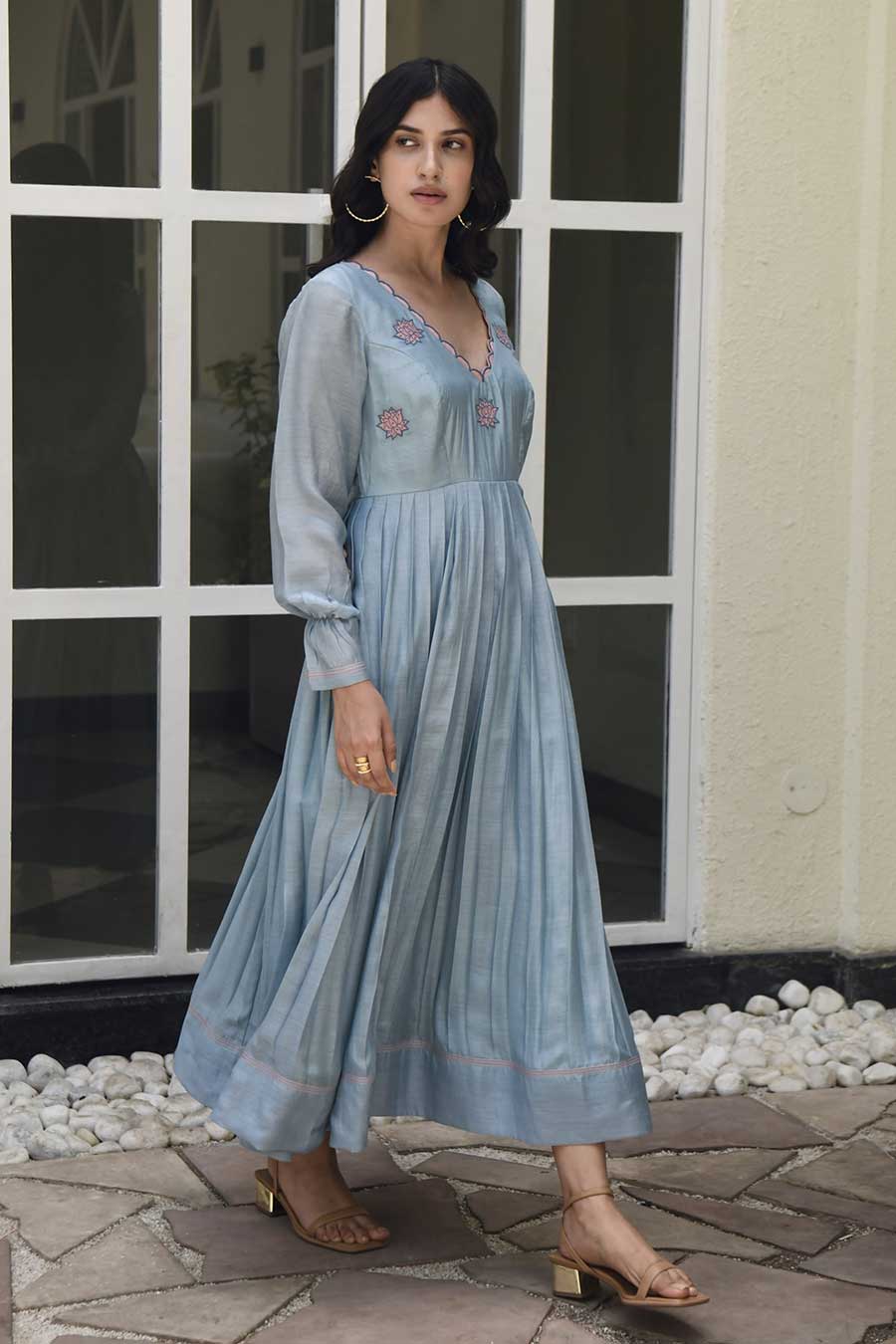 Carolina Blue Embroidered Silk Dress