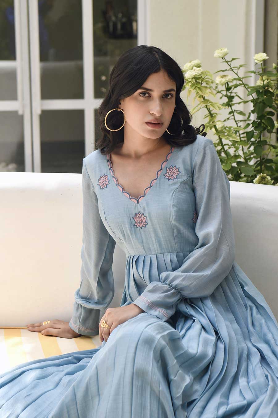 Carolina Blue Embroidered Silk Dress