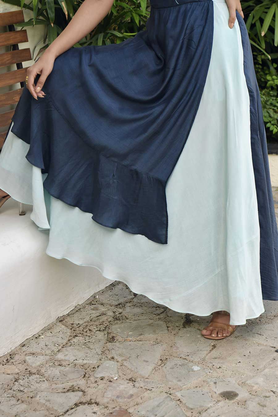 Dark Sky Blue Overlap Embroidered Dress