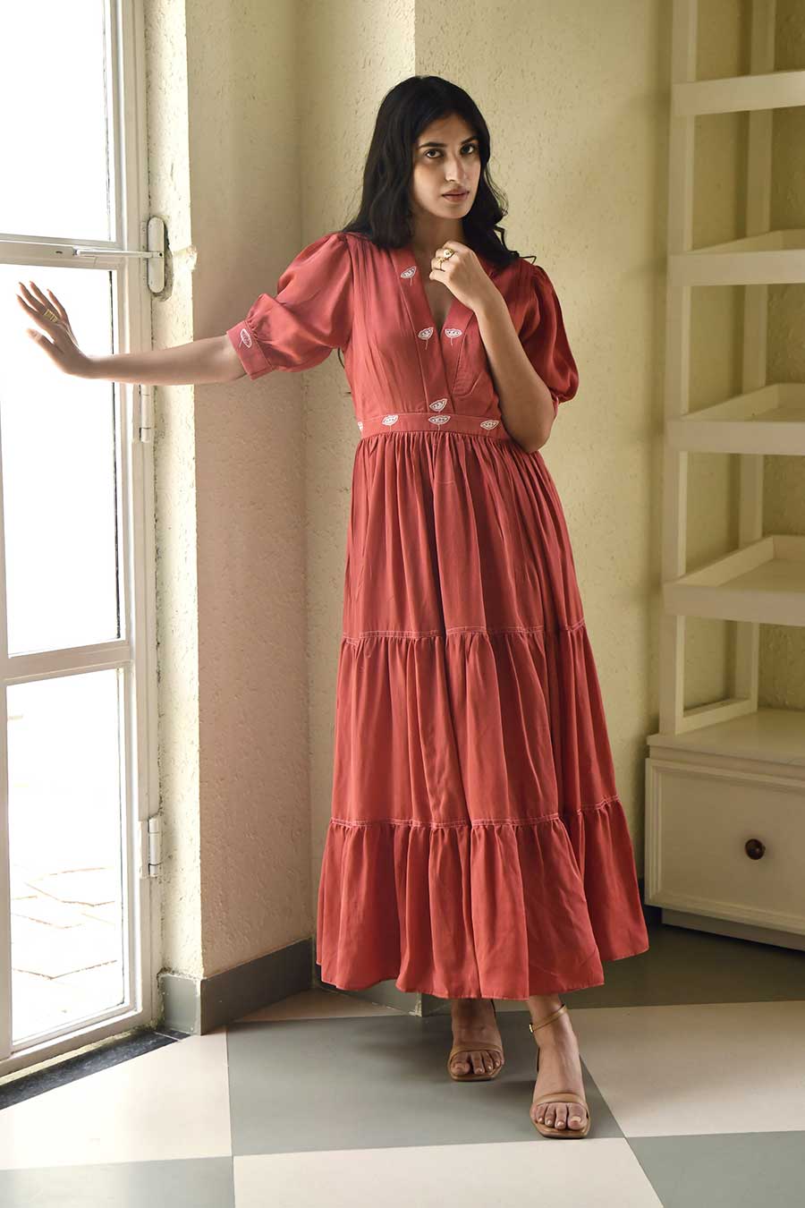 Lotus & Poppy Red Embroidered Dress