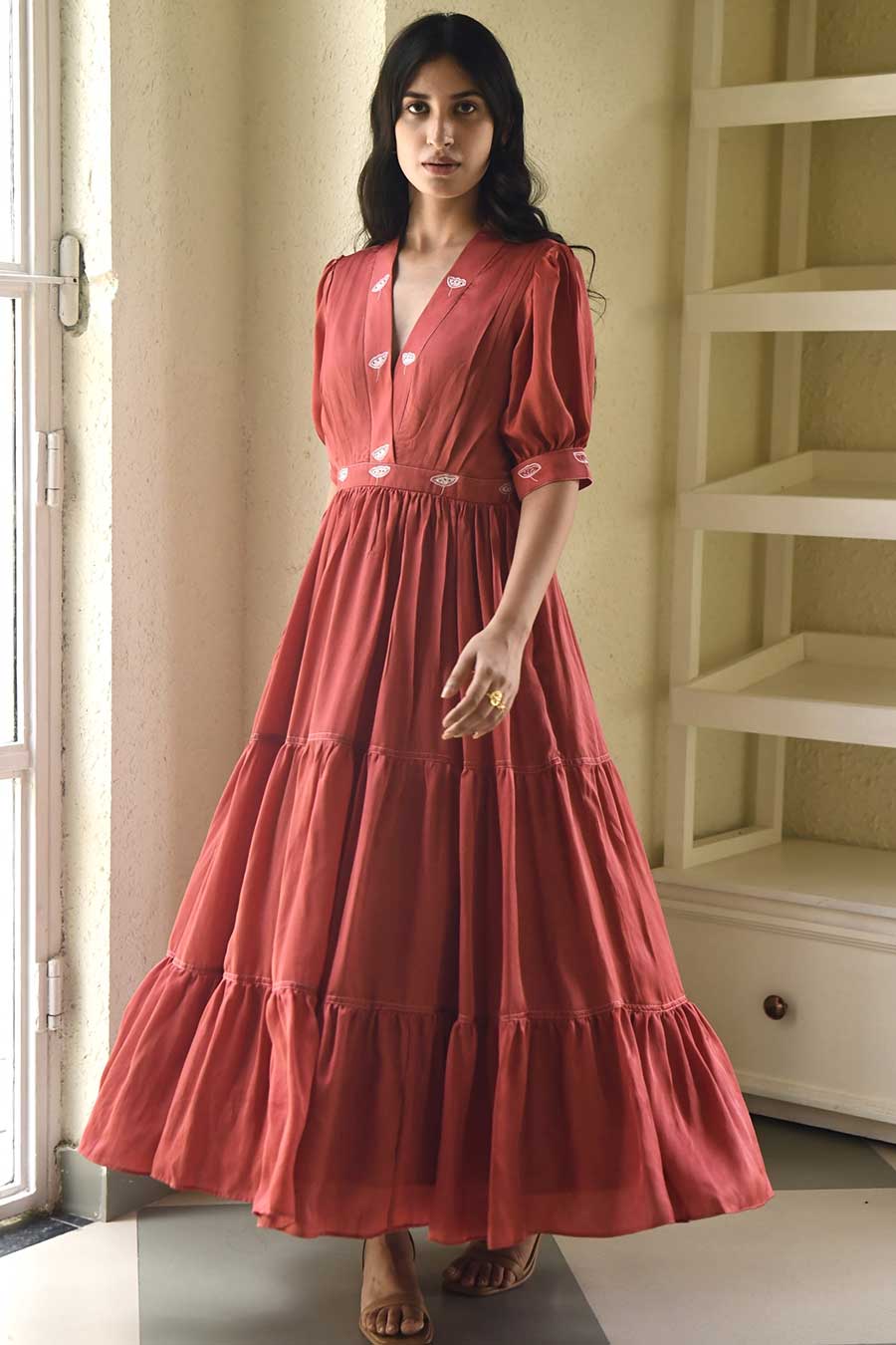 Lotus & Poppy Red Embroidered Dress