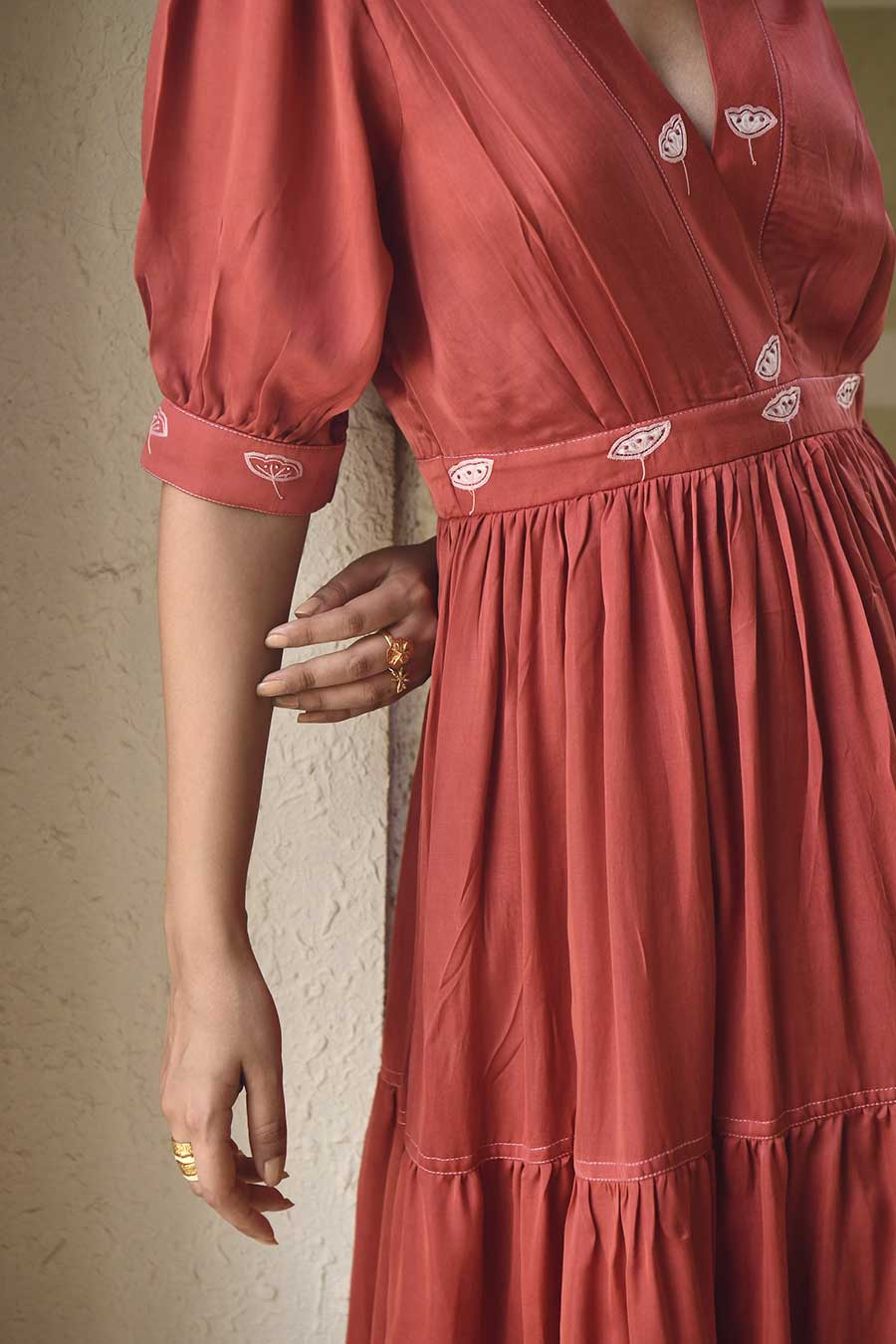 Lotus & Poppy Red Embroidered Dress