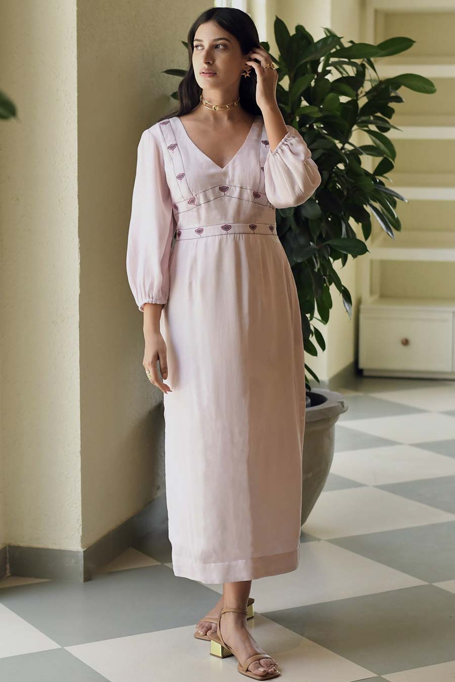 Dandellion Night Embroidered Rose Pink Dress