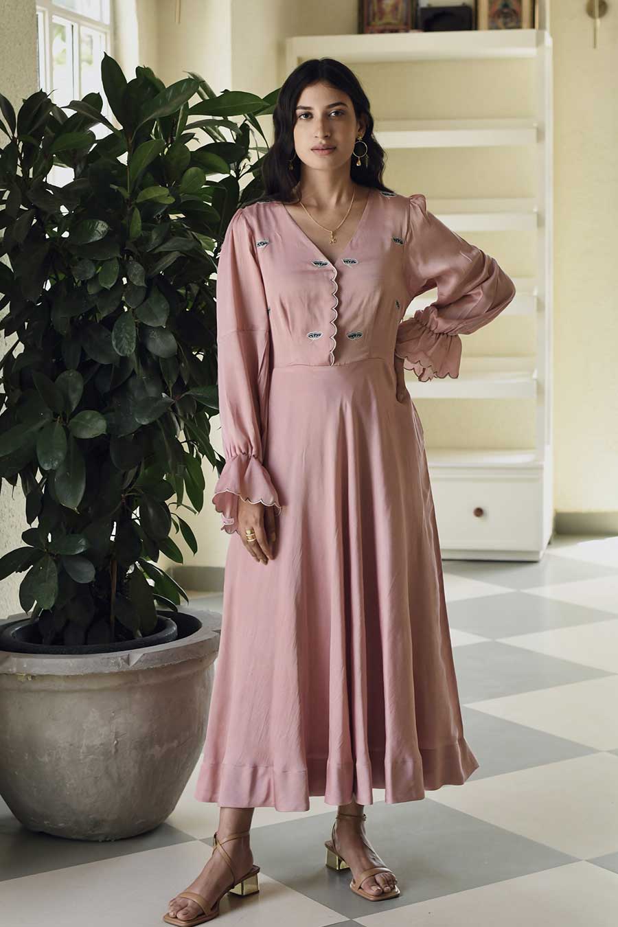 Peony Dream Embroidered Blush Pink Dress