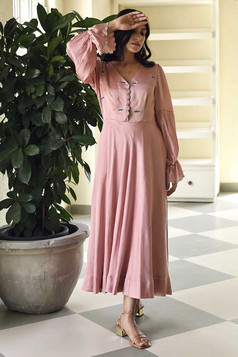 Peony Dream Embroidered Blush Pink Dress