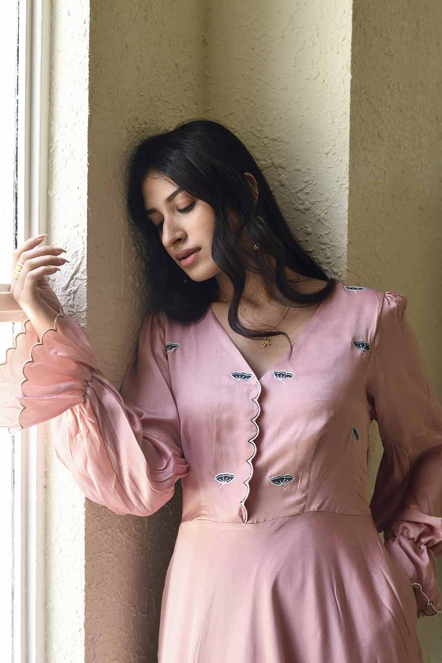 Peony Dream Embroidered Blush Pink Dress