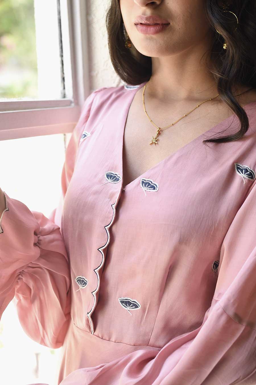 Peony Dream Embroidered Blush Pink Dress