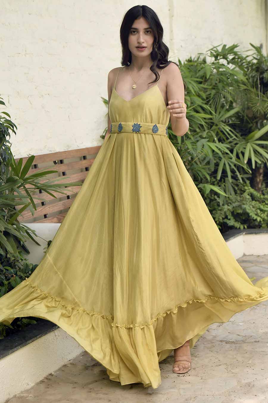 Sunshine Love Silk Embroidered Dress With Belt