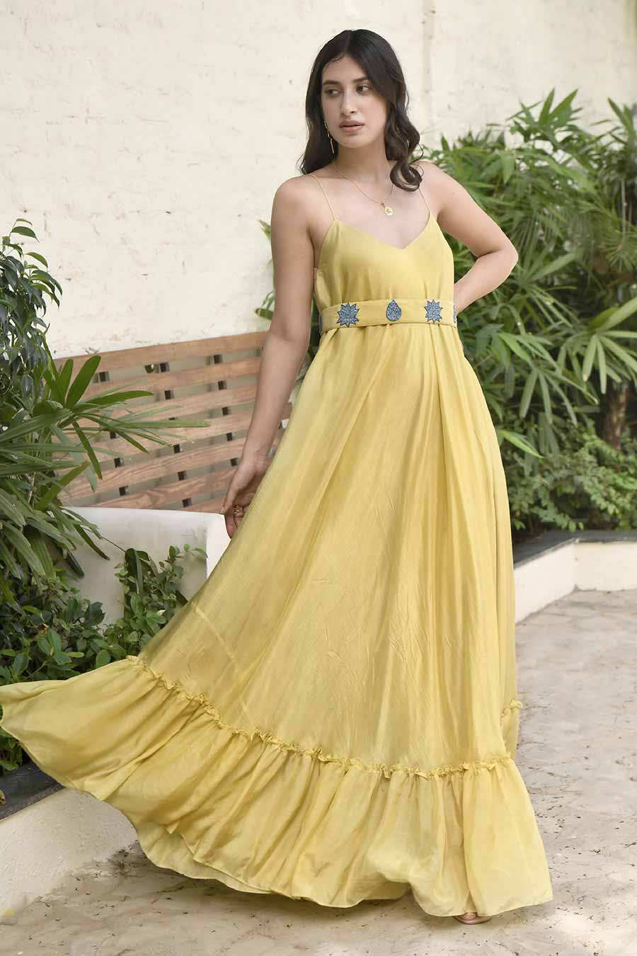 Sunshine Love Silk Embroidered Dress With Belt