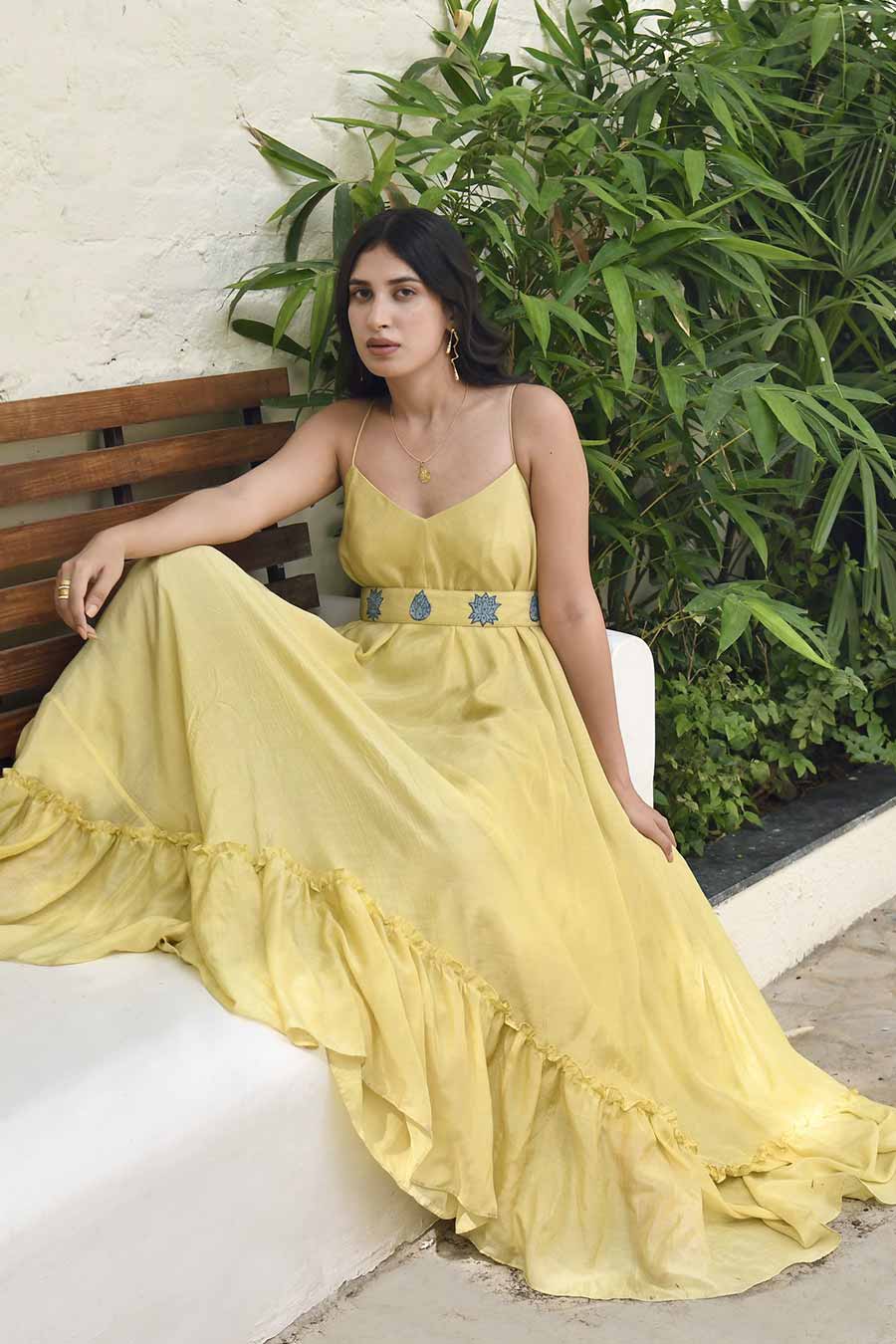 Sunshine Love Silk Embroidered Dress With Belt