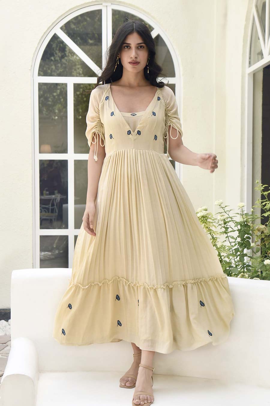 Porcelain Hand Embroidered Silk Dress