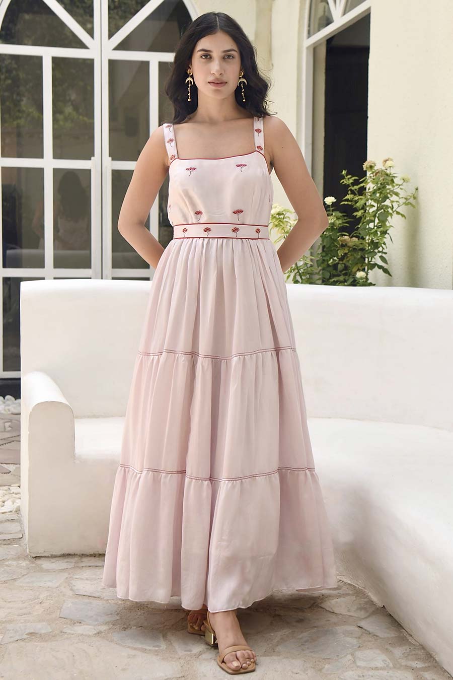 Rosewater Pink 3-Tier Embroidered Dress
