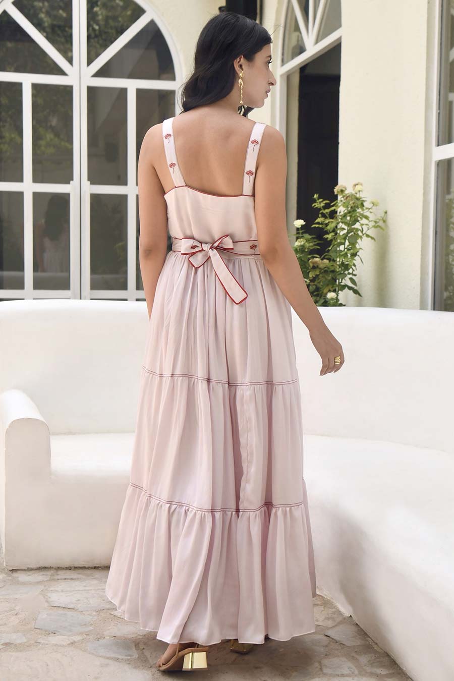 Rosewater Pink 3-Tier Embroidered Dress