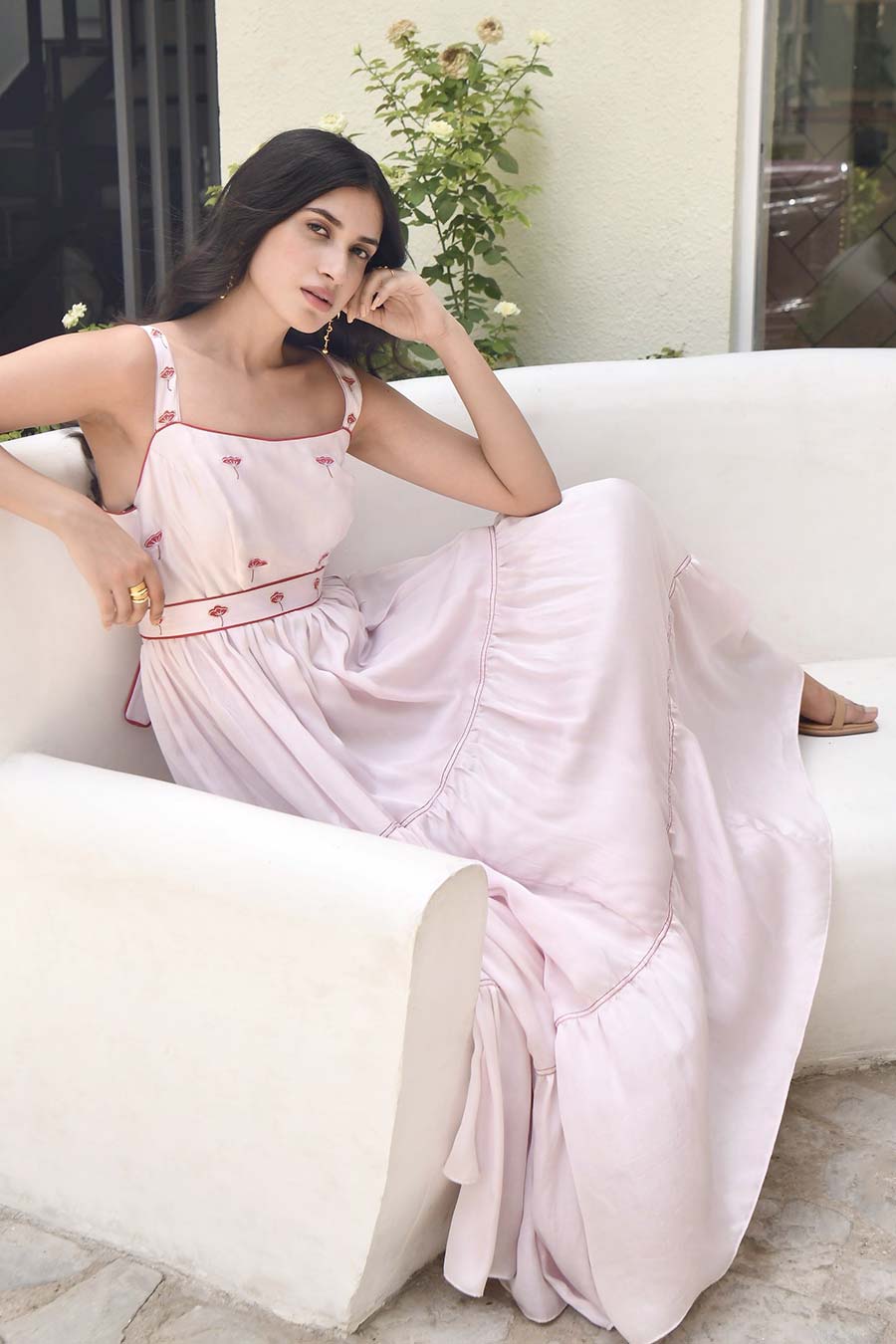 Rosewater Pink 3-Tier Embroidered Dress