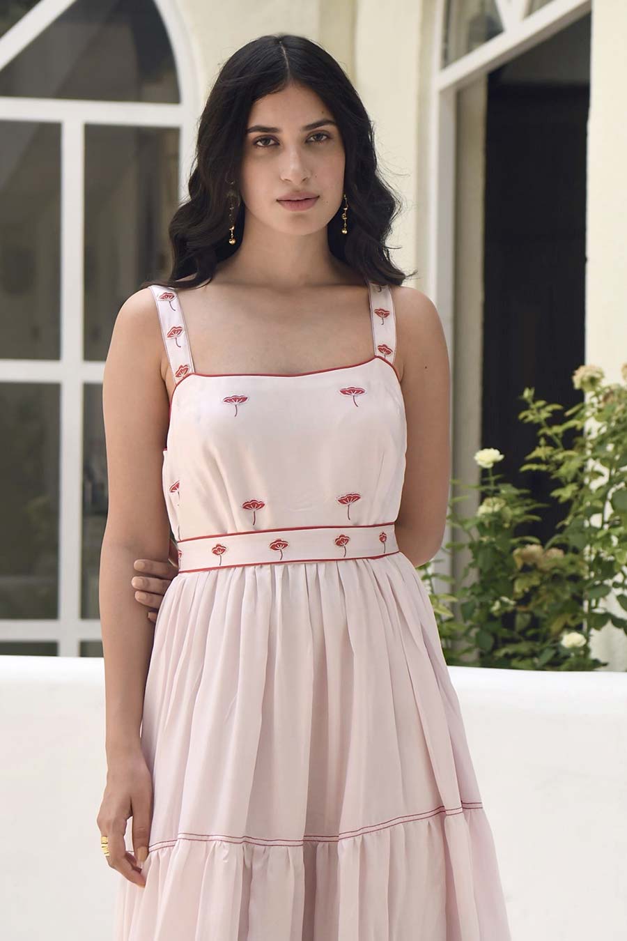 Rosewater Pink 3-Tier Embroidered Dress