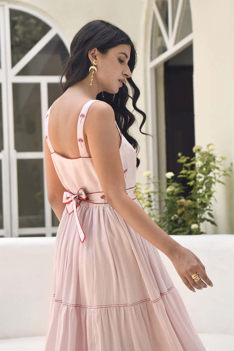 Rosewater Pink 3-Tier Embroidered Dress
