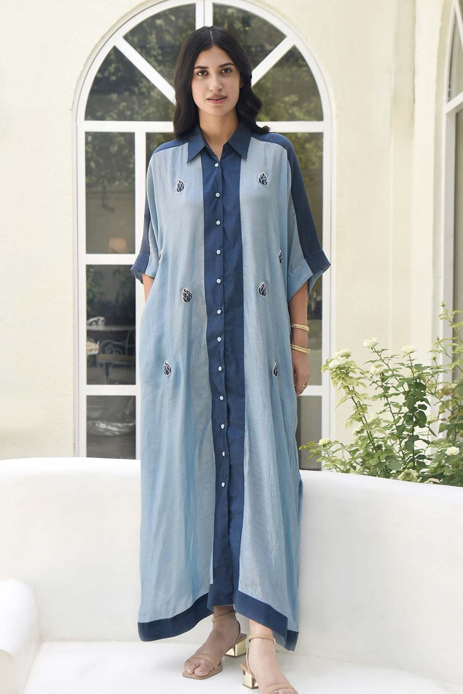 Slate & Stone Silk Embroidered Kaftan Dress